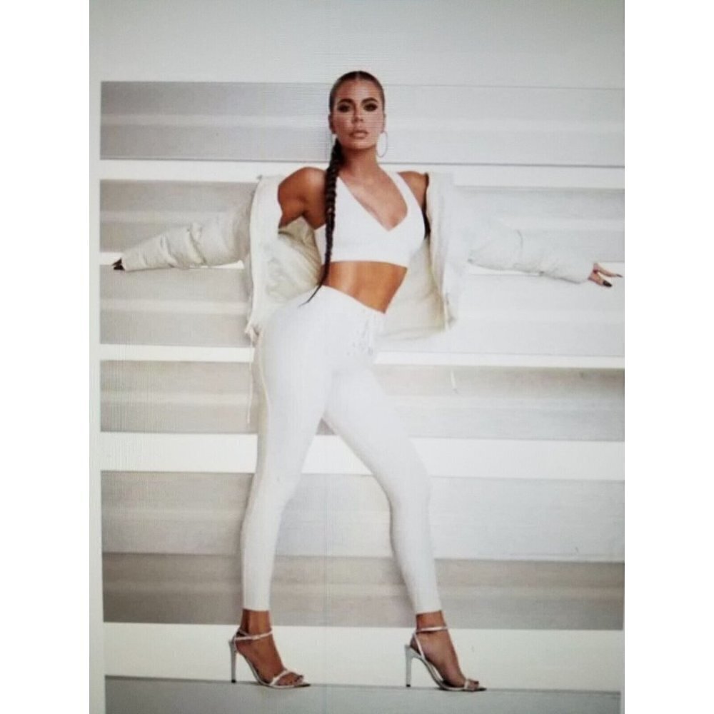 Good American Good Waist Crop Ivory Lace Up Bombshell Legging Size 5= 2XL